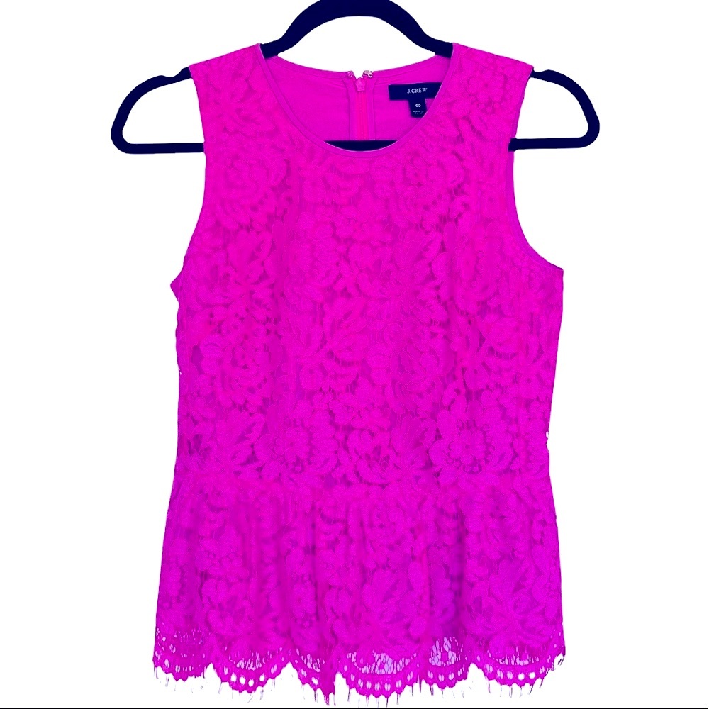 NWOT J. Crew Lace Hot Pink Peplum Sleeveless Top 00 XSmall